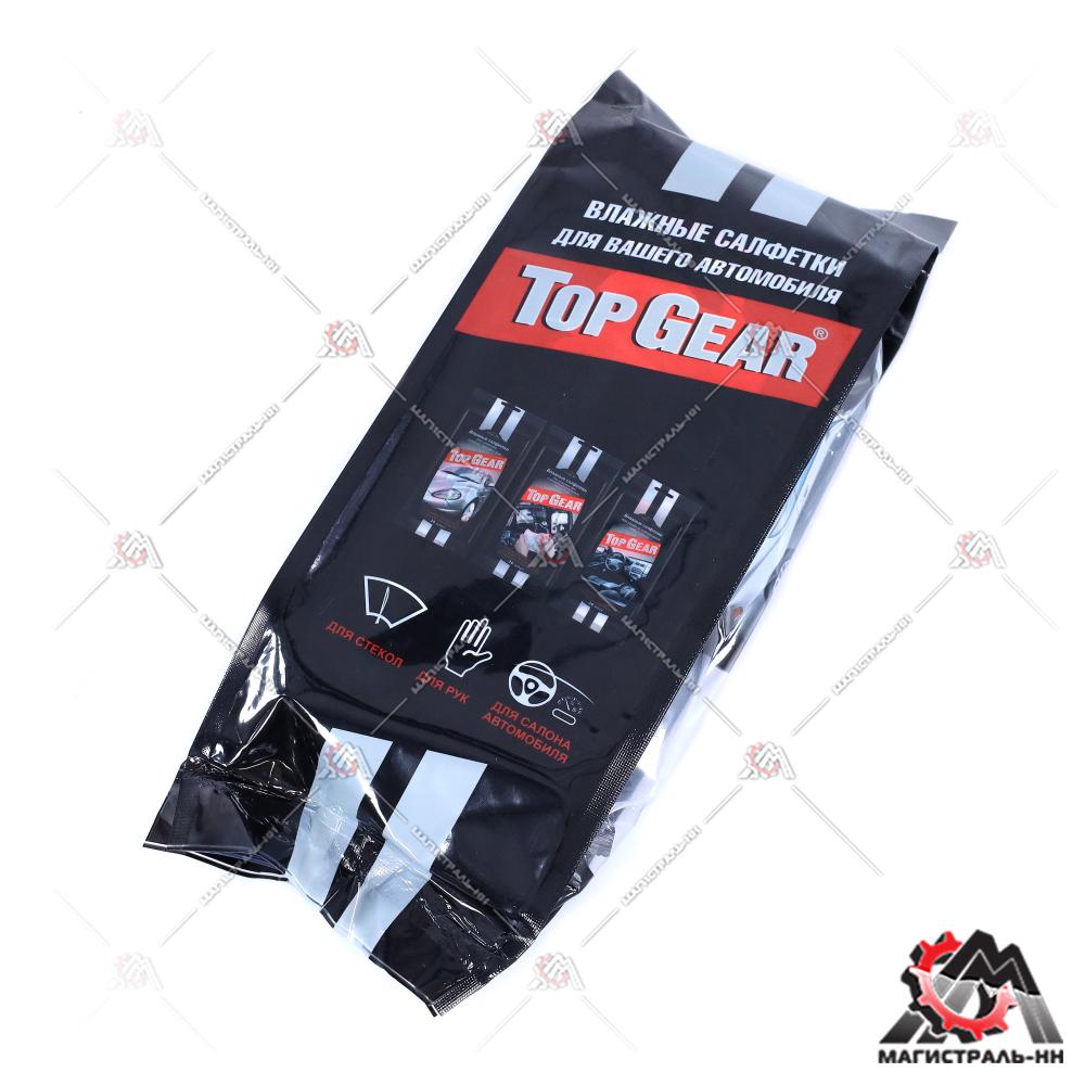 Салфетки влажные "TOP GEAR" (набор) для ухода за автомобилем.(3уп.по 30шт.)