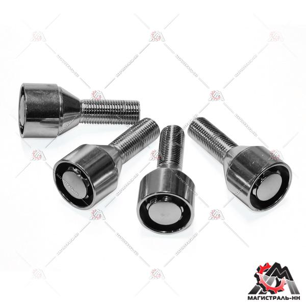 Болт колесный секретный (кт.) M12x1,25x28 Хром конус, вращ. кольцо, хром пласт. колпачок (Mатрикс)