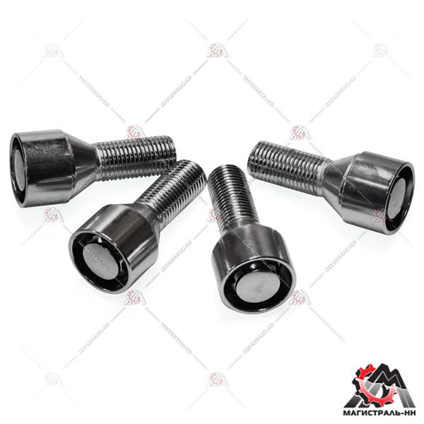 Болт колесный секретный (кт.) M14x1,50x28 Хром конус, вращ. кольцо, хром пласт. колпачок (Mатрикс)