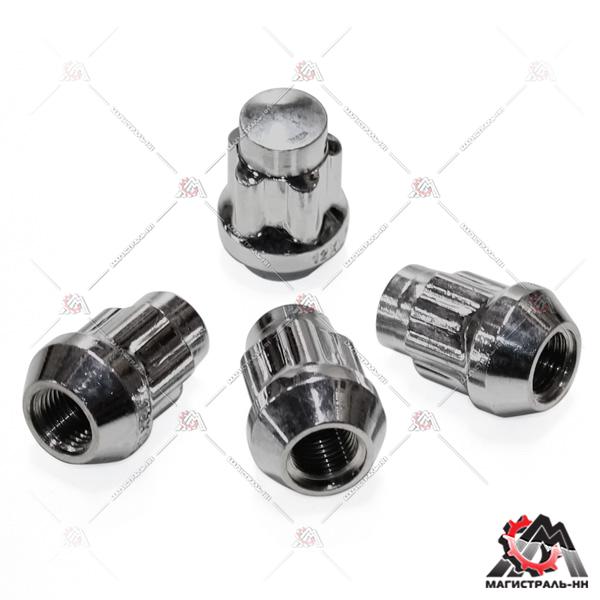 Гайка колесная секретная (кт.) M12x1,25 H=32мм Хром конус с выступом, закр.,5 луч., 2 кл. (Mатрикс)