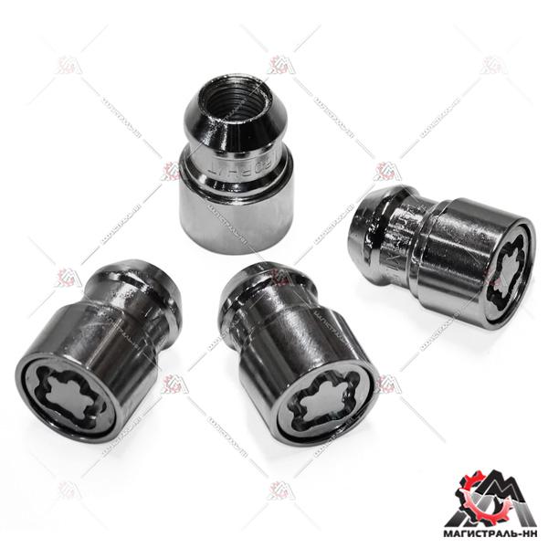 Гайка колесная секретная (кт.) M14x1,50 H=36 мм 3-й никель/хром конуc, закр., вращ.кольцо(Mатрикс)