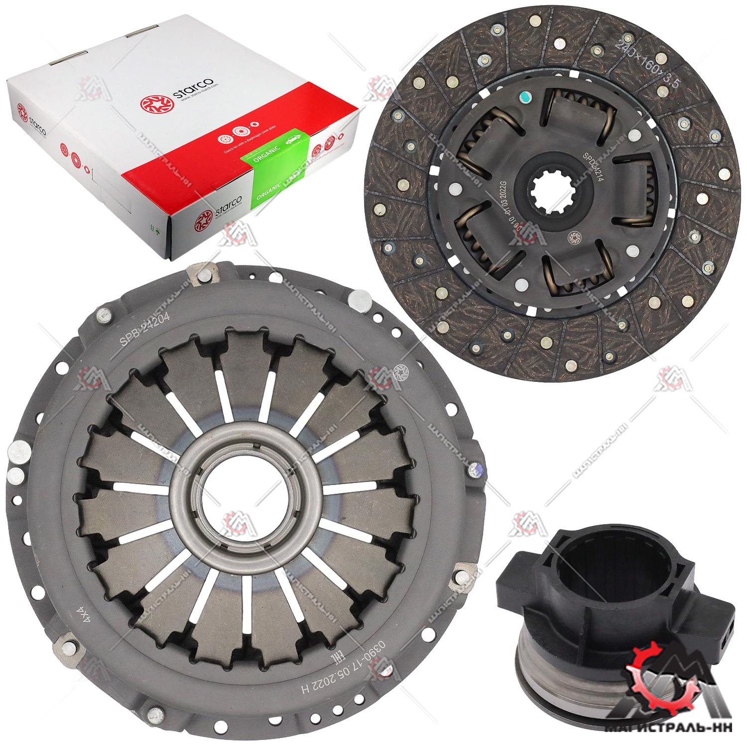Пакет сцепления (корзина, диск, подш.) дв.402, 406 (муфта пласт.) STARCO