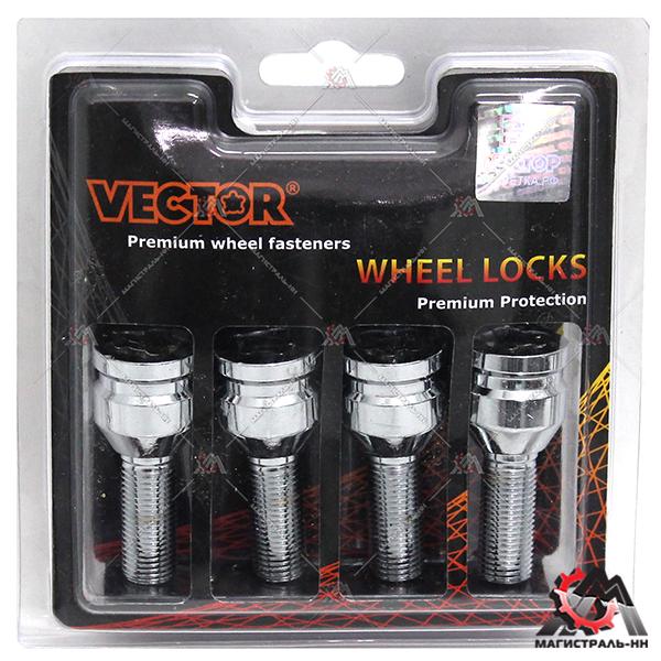 Болт колесный секретный (кт.) M12X1,25X30 672120F2 ройной никель/хром Конус, кл. 17-19мм (ВЕКТОР)