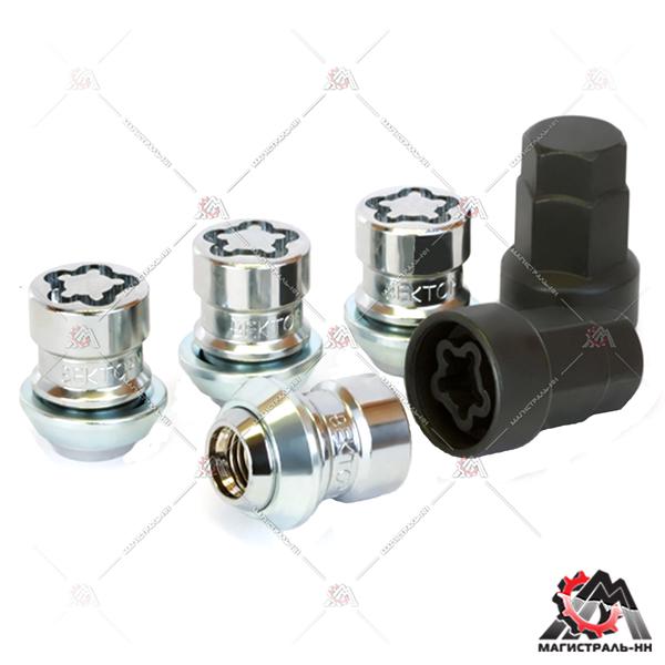 Гайка колесная секретная (кт.) M12X1,50 H=33мм 726345FD2 Тройной никель/хром Конус Форд, (ВЕКТОР)