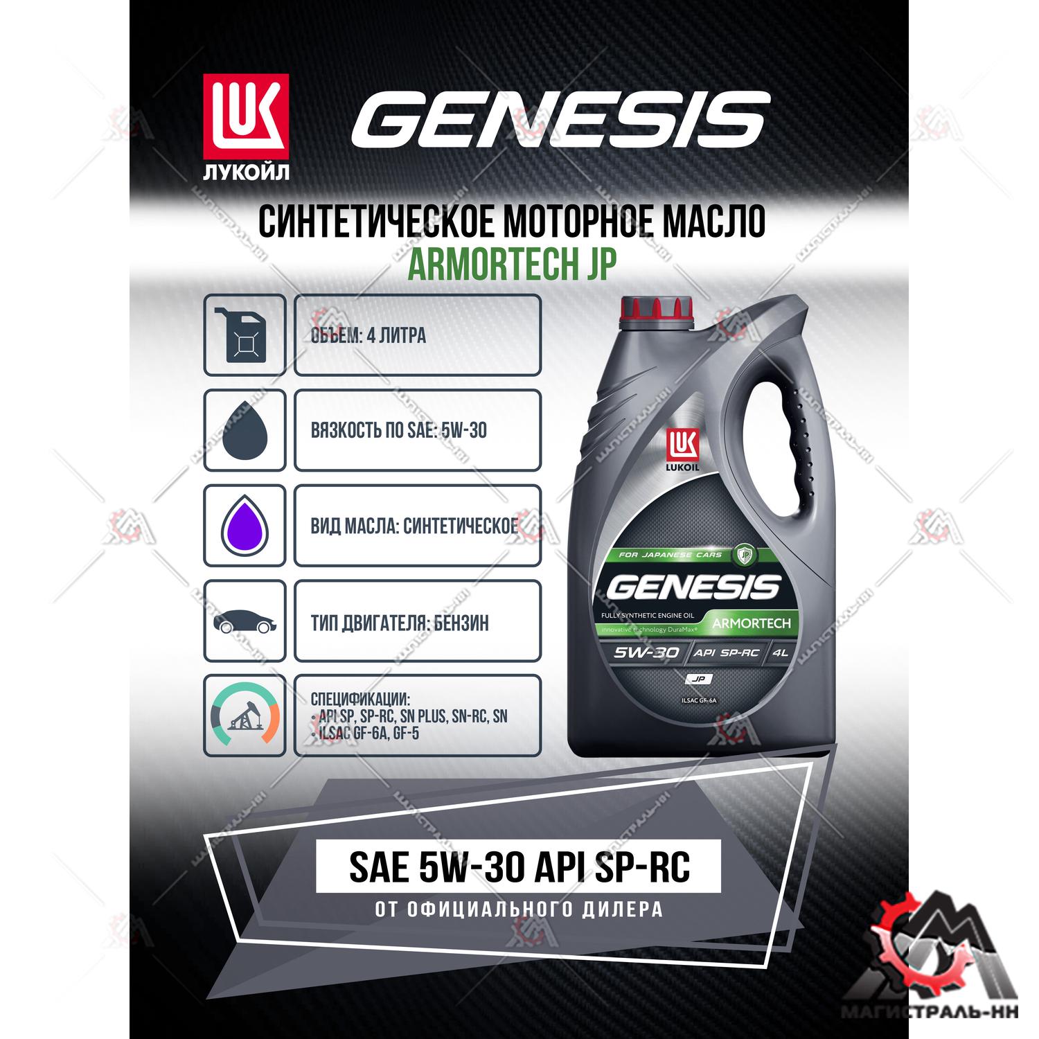 Масло ЛУКОЙЛ GENESIS моторное 5W30 ARMORTECH JP 4 л. (синтетика)