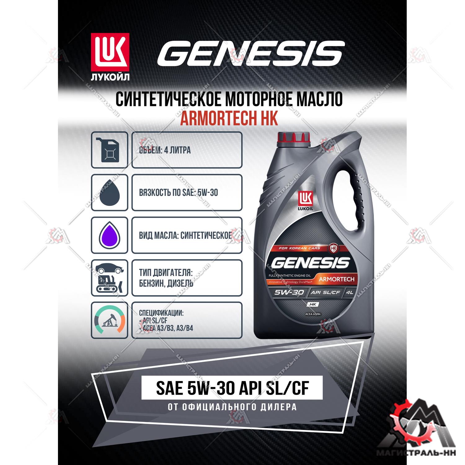 Масло ЛУКОЙЛ GENESIS моторное 5W30 ARMORTECH НК A3/B4 4 л. (синтетика)