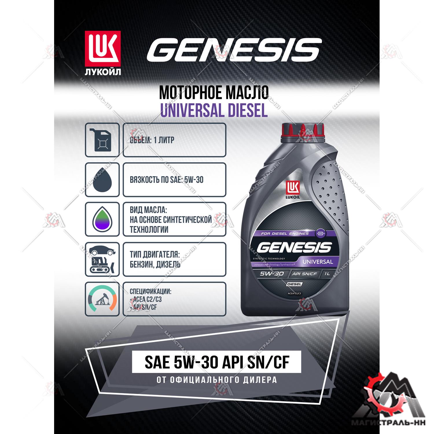 Масло ЛУКОЙЛ GENESIS моторное 5W30 UNIVERSAL DIESEL 1 л. (синтетика)