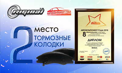 Тормозные колодки RIGINAL получили премию «Автокомпонент года - 2018» Тормозные колодки RIGINAL получили премию «Автокомпонент года - 2018»