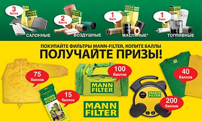 Покупайте фильтры «MANN-Filter», копите баллы и получайте призы! Покупайте фильтры «MANN-Filter», копите баллы и получайте призы!