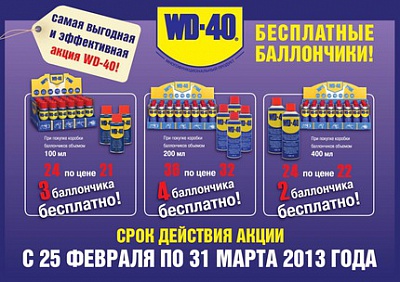 Акция «Бесплатные баллончики WD-40»! Акция «Бесплатные баллончики WD-40»!